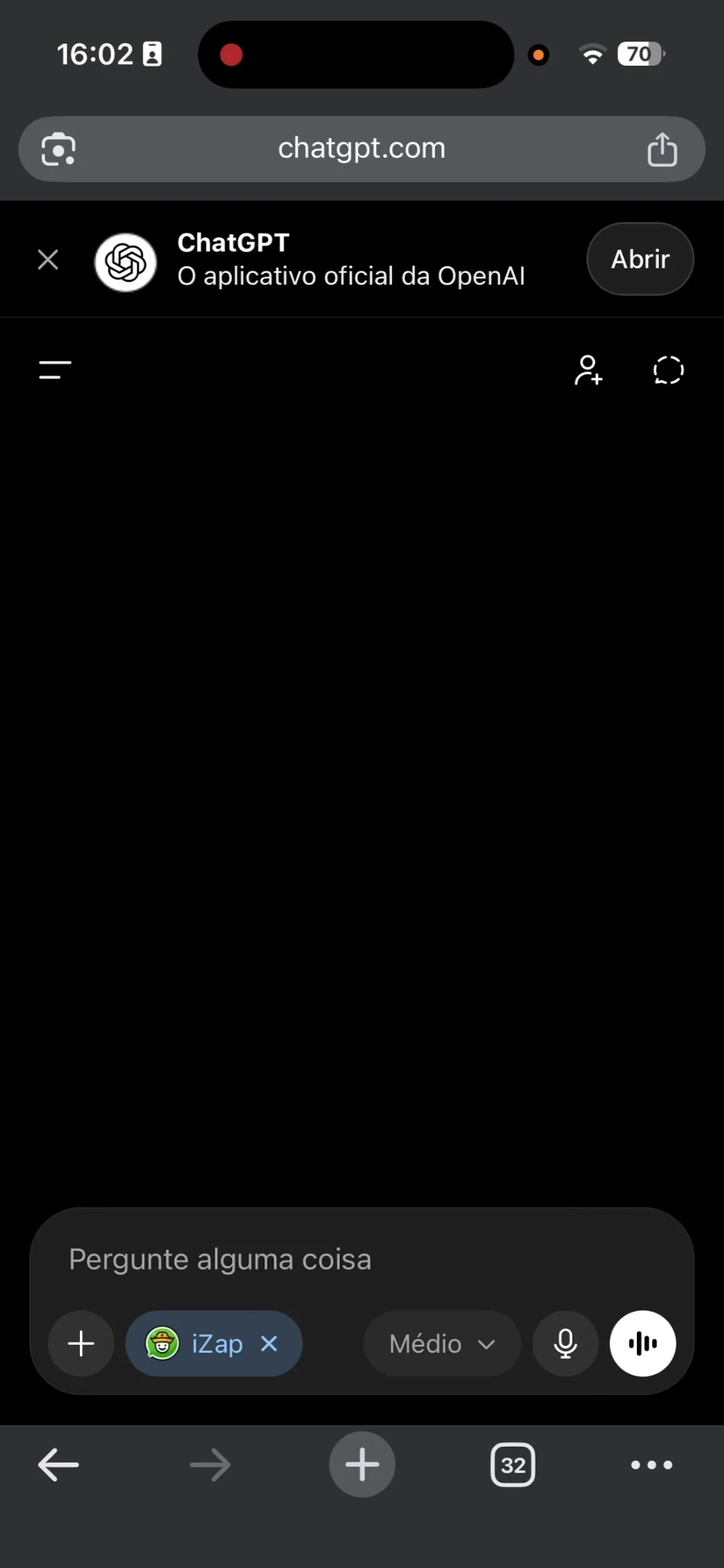 ChatGPT with the iZap connector active in the prompt bar